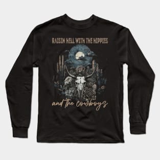 Raisin Hell With The Hippies And The Cowboys Skull Lyrics Bull Leopard Long Sleeve T-Shirt